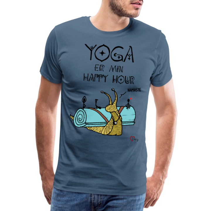 Yoga er min Happy Hour - Eksklusiv Herre T-shirt - blågrå