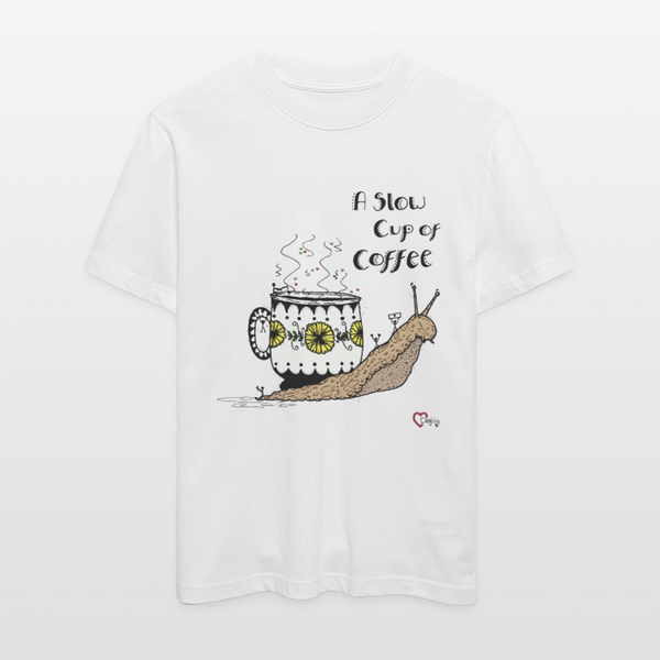 A Slow Cup of Coffee Snegl - Unisex T-shirt - hvid