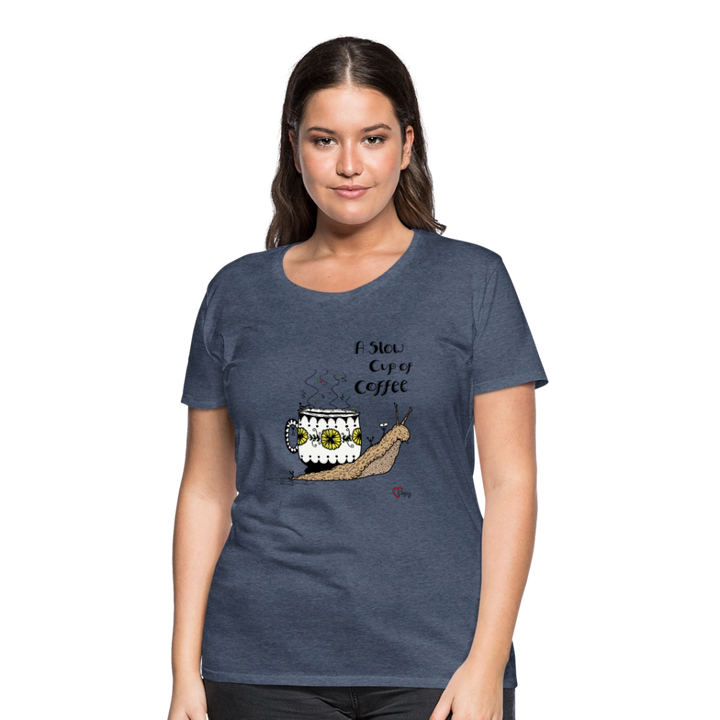 A Slow Cup of Coffee Snegl - Eksklusiv Dame T-shirt - blåmeleret