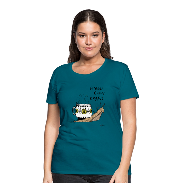 A Slow Cup of Coffee Snegl - Eksklusiv Dame T-shirt - divablå