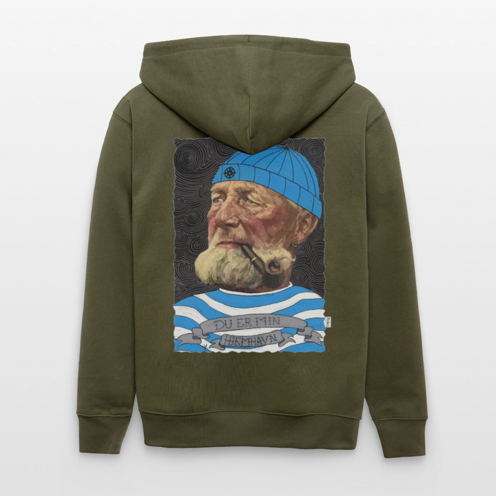 Poul Sømand - Kraftig Unisex Hættetrøje m. lynlås - khaki