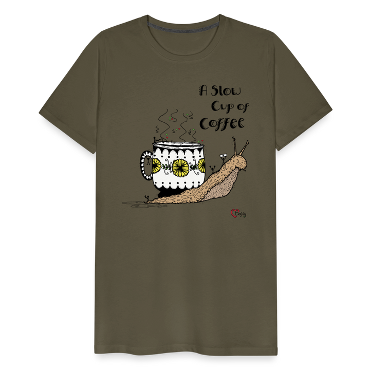 A Slow Cup of Coffee Snegl - Eksklusiv Herre T-shirt - kaki