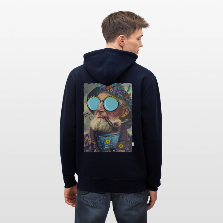 Hippie Hans - Kraftig Unisex Hættetrøje m. lynlås - marineblå