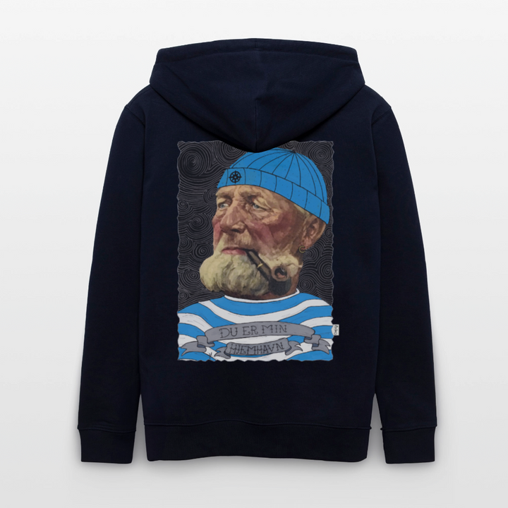 Poul Sømand - Kraftig Unisex Hættetrøje m. lynlås - marineblå