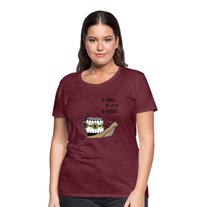 A Slow Cup of Coffee Snegl - Eksklusiv Dame T-shirt - bordeaux meleret