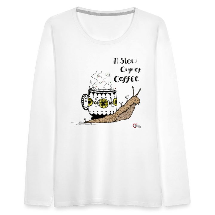 A Slow Cup of Coffee Snegl - Dame Langærmet Trøje - Dame premium T-shirt med lange ærmer - hvid - Dajlig.dk