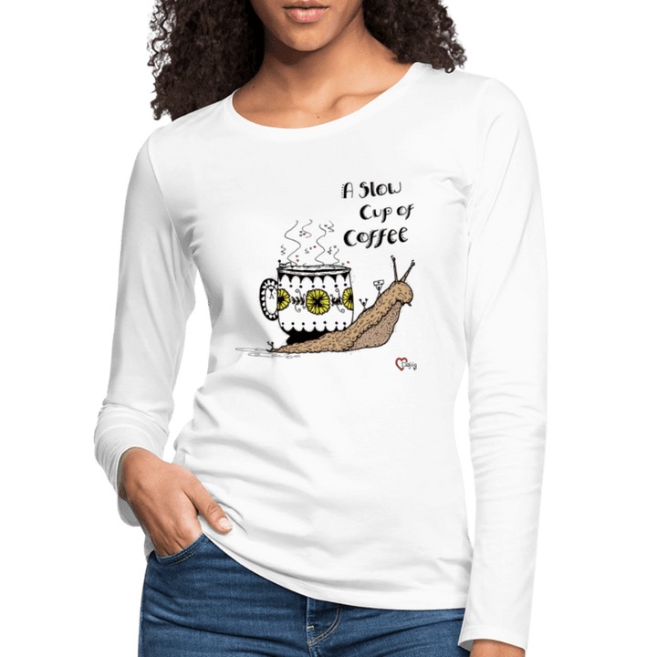 A Slow Cup of Coffee Snegl - Dame Langærmet Trøje - Dame premium T-shirt med lange ærmer - hvid - Dajlig.dk