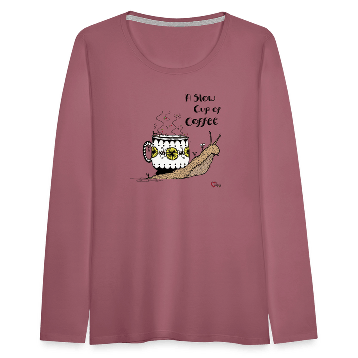 A Slow Cup of Coffee Snegl - Dame Langærmet Trøje - Dame premium T-shirt med lange ærmer - rødviolet - Dajlig