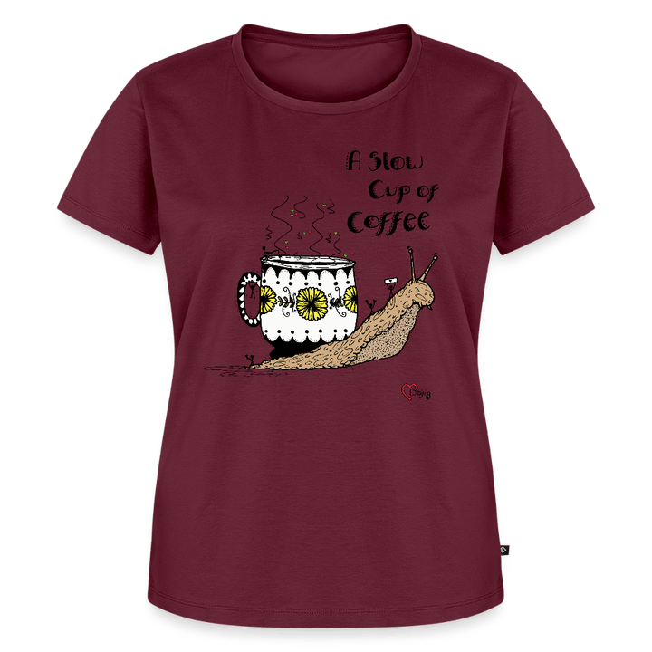 A Slow Cup of Coffee Snegl - Eksklusiv Dame T-shirt - Dame premium T-shirt - vinrød - Dajlig