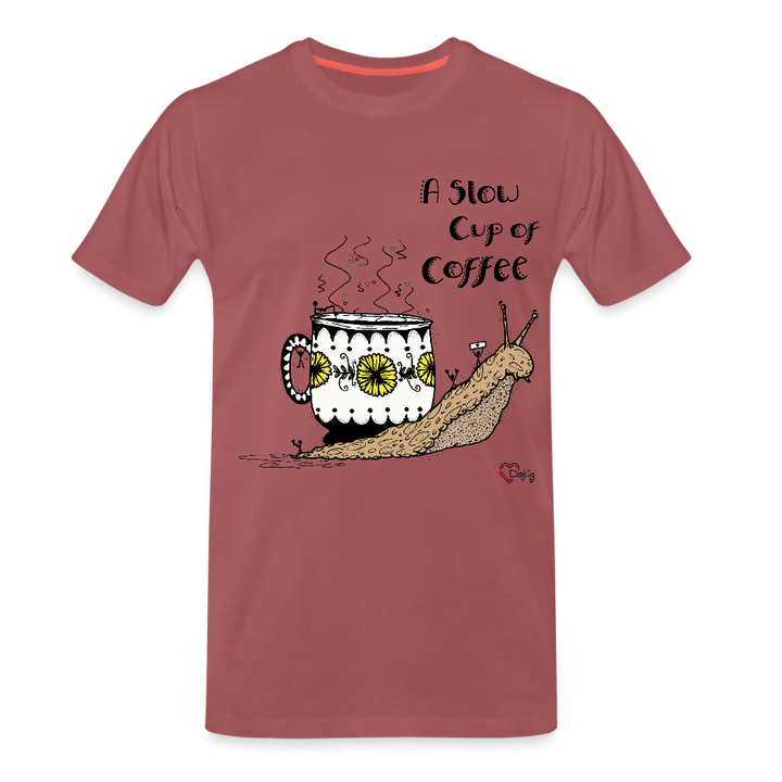A Slow Cup of Coffee Snegl - Eksklusiv Herre T-shirt - Herre premium T-shirt - forvasket bordeaux - Dajlig
