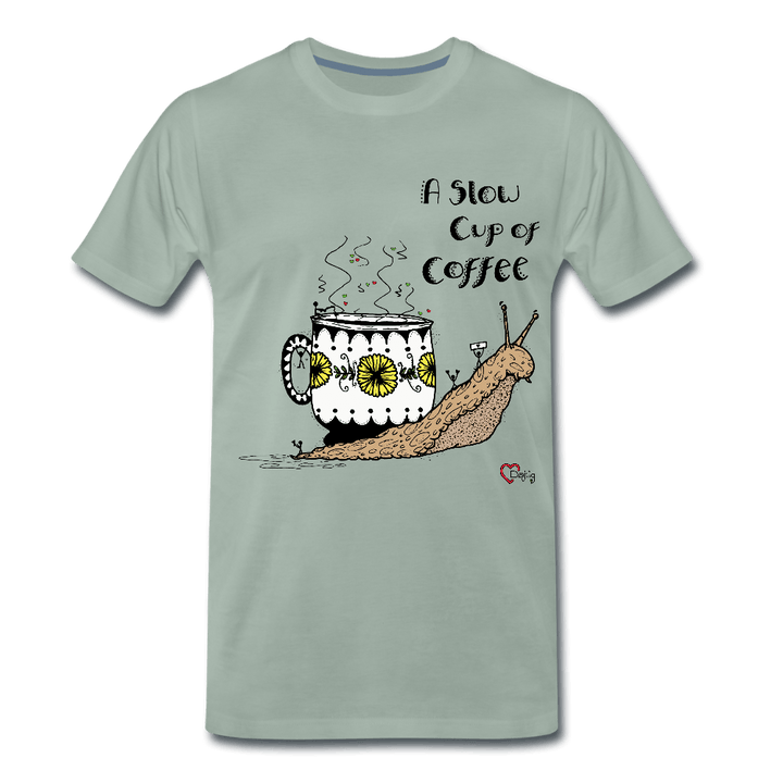A Slow Cup of Coffee Snegl - Eksklusiv Herre T-shirt - Herre premium T-shirt - grågrøn - Dajlig