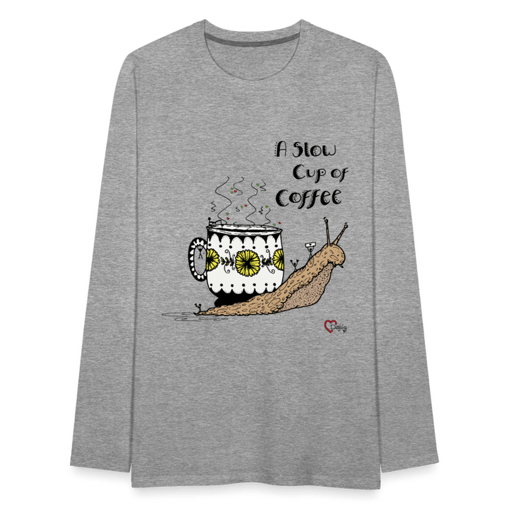 A Slow Cup of Coffee Snegl - Herre Langærmet Trøje - Herre premium T-shirt med lange ærmer - grå meleret - Dajlig.dk