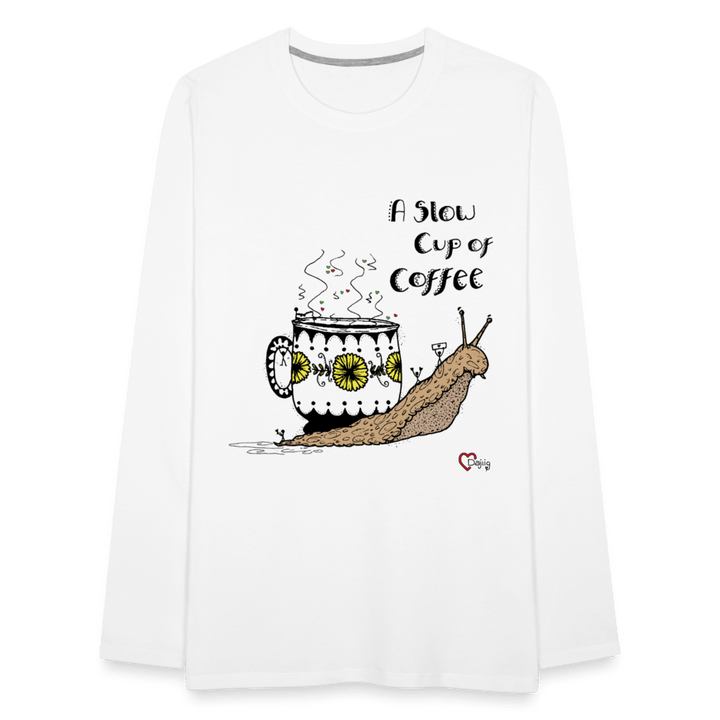 A Slow Cup of Coffee Snegl - Herre Langærmet Trøje - Herre premium T-shirt med lange ærmer - hvid - Dajlig.dk