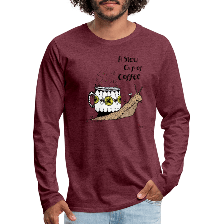 A Slow Cup of Coffee Snegl - Herre Langærmet Trøje - Premium langærmet Herre - T-shirt - bordeaux meleret - Dajlig