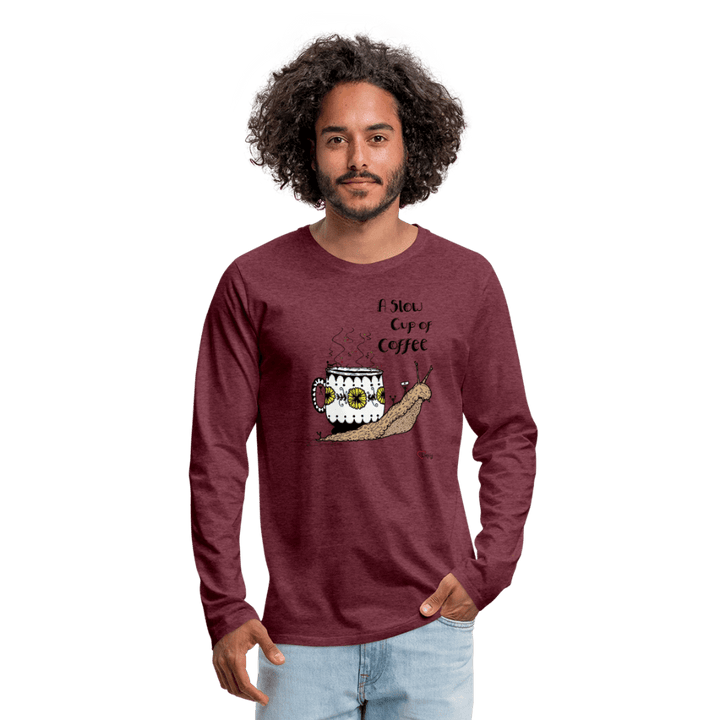 A Slow Cup of Coffee Snegl - Herre Langærmet Trøje - Premium langærmet Herre - T-shirt - bordeaux meleret - Dajlig