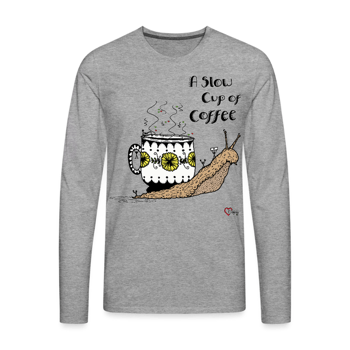 A Slow Cup of Coffee Snegl - Herre Langærmet Trøje - Premium langærmet Herre - T-shirt - grå meleret - Dajlig