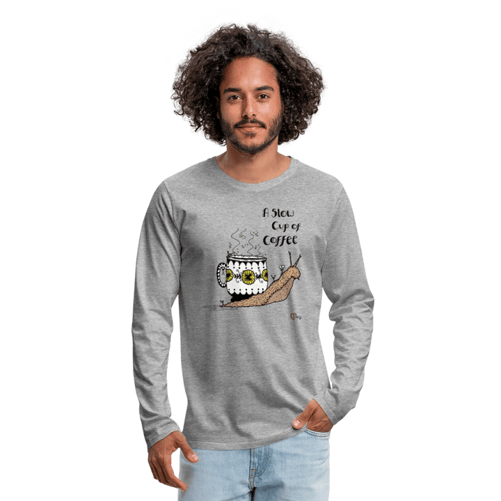 A Slow Cup of Coffee Snegl - Herre Langærmet Trøje - Premium langærmet Herre - T-shirt - grå meleret - Dajlig