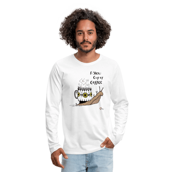A Slow Cup of Coffee Snegl - Herre Langærmet Trøje - Premium langærmet Herre - T-shirt - hvid - Dajlig