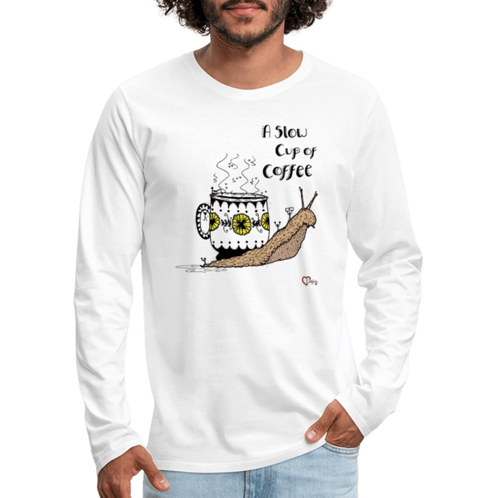 A Slow Cup of Coffee Snegl - Herre Langærmet Trøje - Premium langærmet Herre - T-shirt - hvid - Dajlig