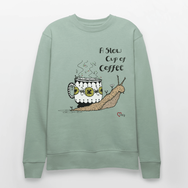 A Slow Cup of Coffee Snegl - Kraftig Unisex Sweatshirt - Stanley/Stella økologisk unisex - sweatshirt CHANGER - lys grågrøn - Dajlig.dk