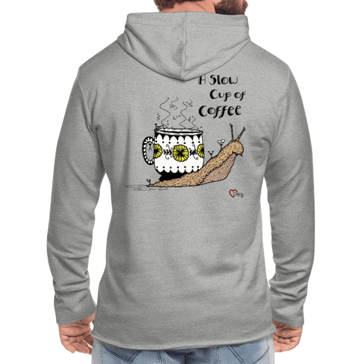 A Slow Cup of Coffee Snegl - Let Unisex hættetrøje - Let sweatshirt med hætte, unisex - grå meleret - Dajlig.dk