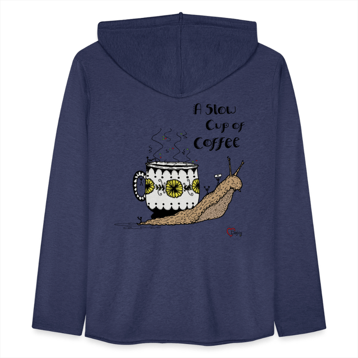 A Slow Cup of Coffee Snegl - Let Unisex hættetrøje - Let sweatshirt med hætte, unisex - marineblå meleret - Dajlig.dk