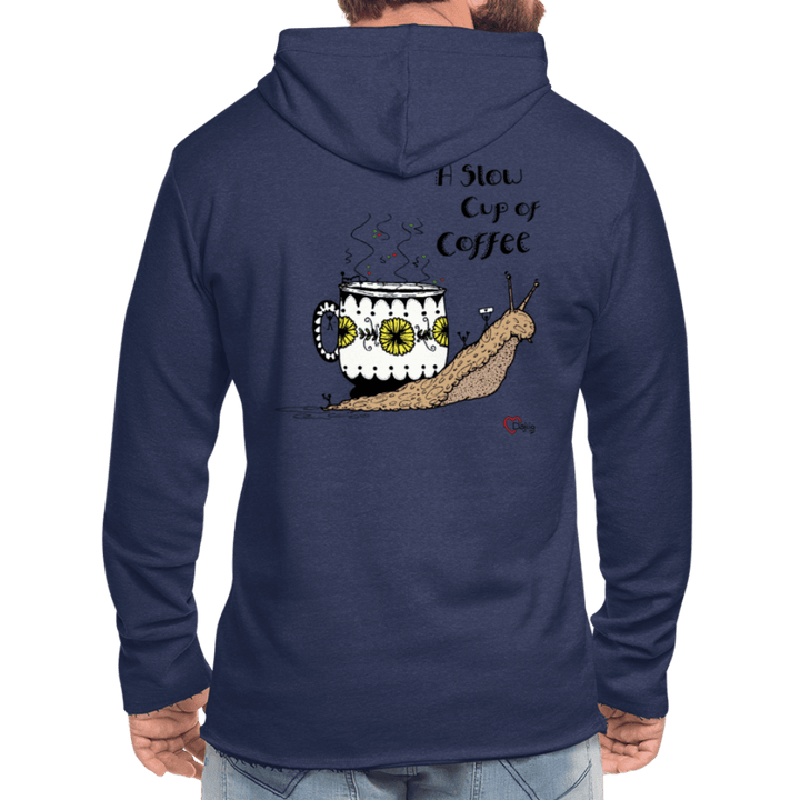 A Slow Cup of Coffee Snegl - Let Unisex hættetrøje - Let sweatshirt med hætte, unisex - marineblå meleret - Dajlig.dk