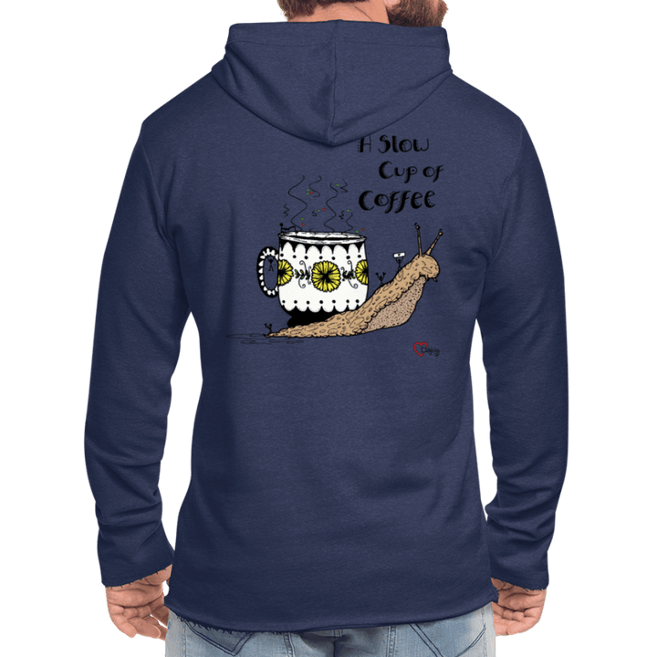 A Slow Cup of Coffee Snegl - Let Unisex hættetrøje - Let sweatshirt med hætte, unisex - marineblå meleret - Dajlig