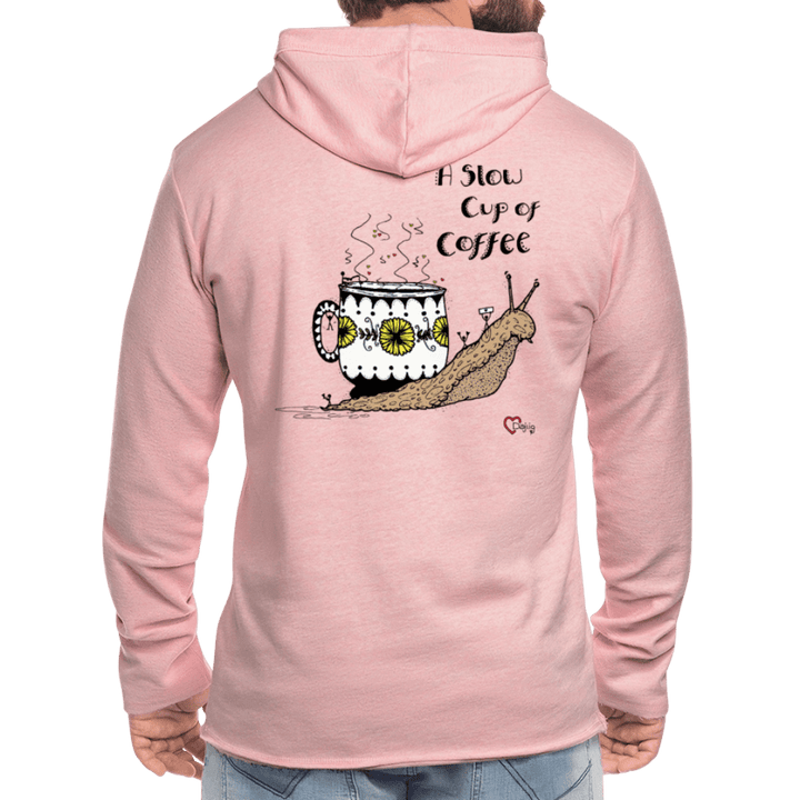 A Slow Cup of Coffee Snegl - Let Unisex hættetrøje - Let sweatshirt med hætte, unisex - rosa - creme meleret - Dajlig.dk