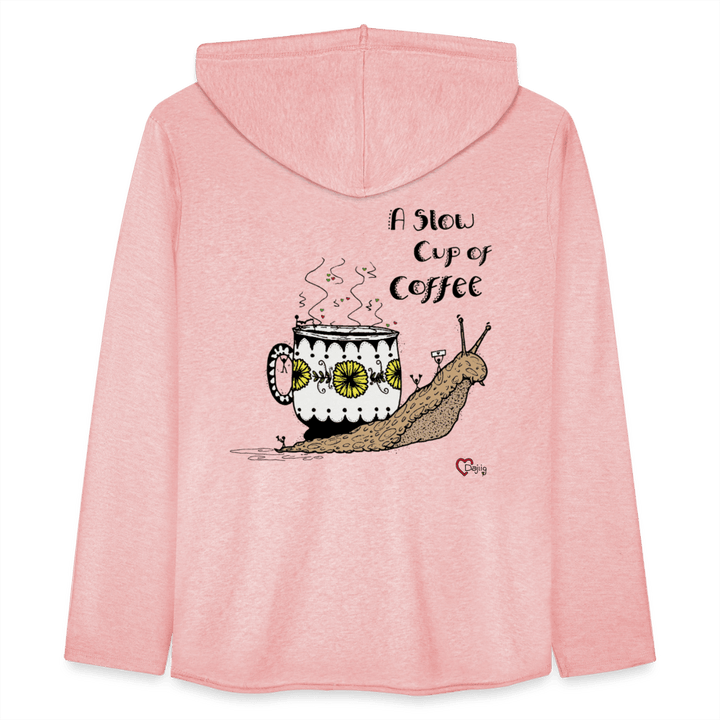 A Slow Cup of Coffee Snegl - Let Unisex hættetrøje - Let sweatshirt med hætte, unisex - rosa - creme meleret - Dajlig