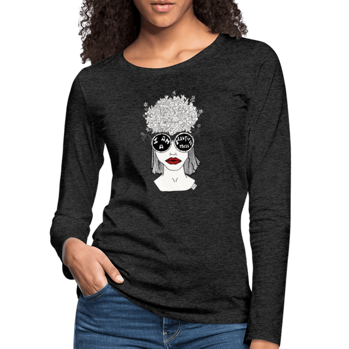 ADHD A Beautiful Mess - Dame langærmet trøje - Dame premium T-shirt med lange ærmer - charcoal - Dajlig