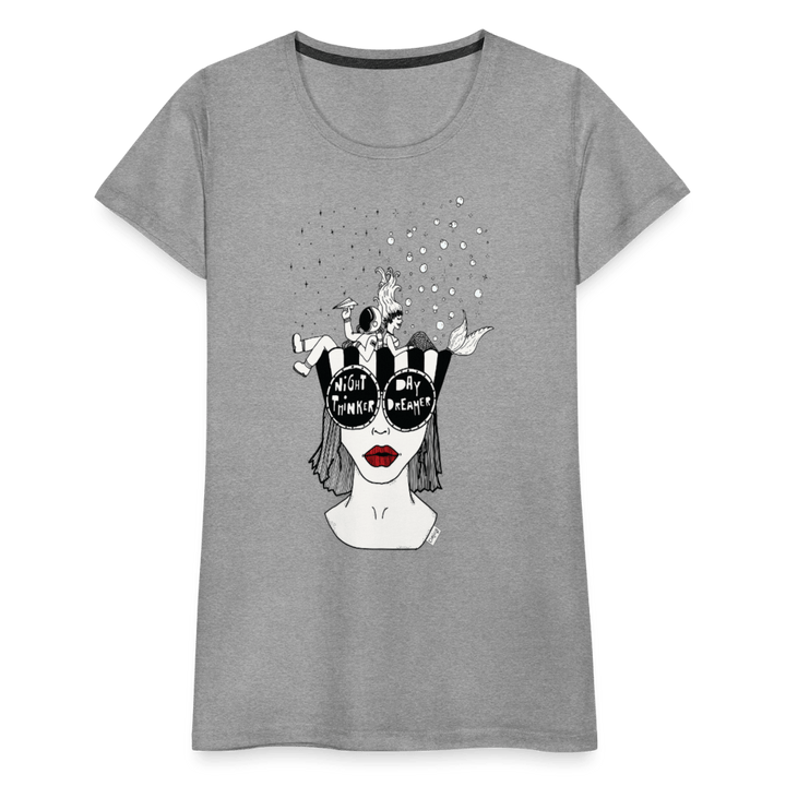 ADHD Day Dreamer, Night Thinker Dame T-shirt - Dame premium T-shirt - grå meleret - Dajlig