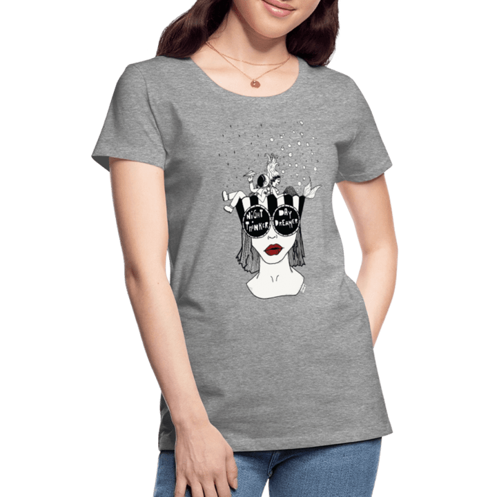 ADHD Day Dreamer, Night Thinker Dame T-shirt - Dame premium T-shirt - grå meleret - Dajlig