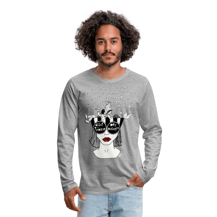 ADHD Day Dreamer, Night Thinker - Herre Trøje - Herre premium T-shirt med lange ærmer - grå meleret - Dajlig