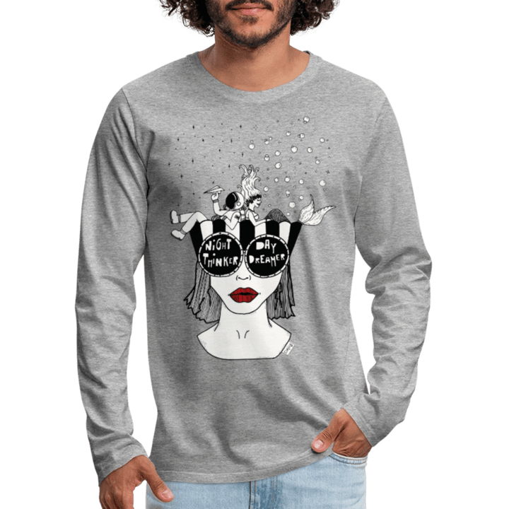 ADHD Day Dreamer, Night Thinker - Herre Trøje - Herre premium T-shirt med lange ærmer - grå meleret - Dajlig