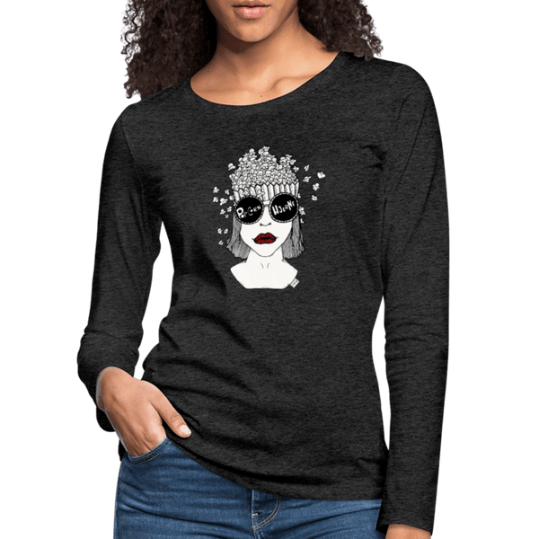 ADHD Popcorn Hjerne - Dame langærmet trøje - Dame premium T-shirt med lange ærmer - charcoal - Dajlig