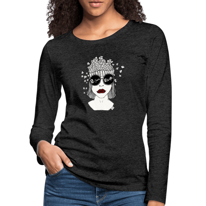 ADHD Popcorn Hjerne - Dame langærmet trøje - Dame premium T-shirt med lange ærmer - charcoal - Dajlig