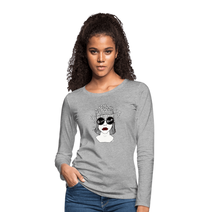 ADHD Popcorn Hjerne - Dame langærmet trøje - Dame premium T-shirt med lange ærmer - grå meleret - Dajlig