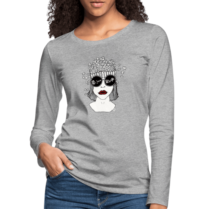 ADHD Popcorn Hjerne - Dame langærmet trøje - Dame premium T-shirt med lange ærmer - grå meleret - Dajlig