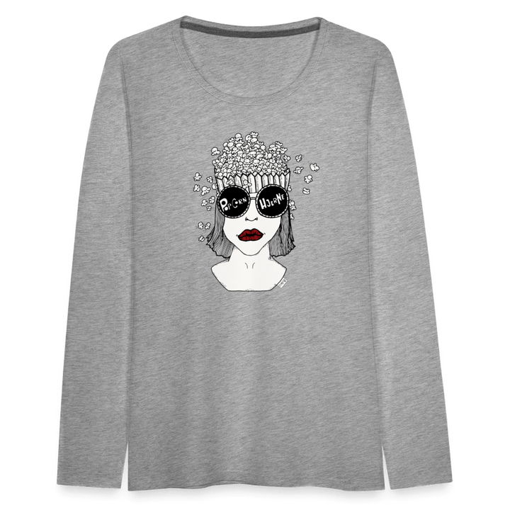 ADHD Popcorn Hjerne - Dame langærmet trøje - Dame premium T-shirt med lange ærmer - grå meleret - Dajlig