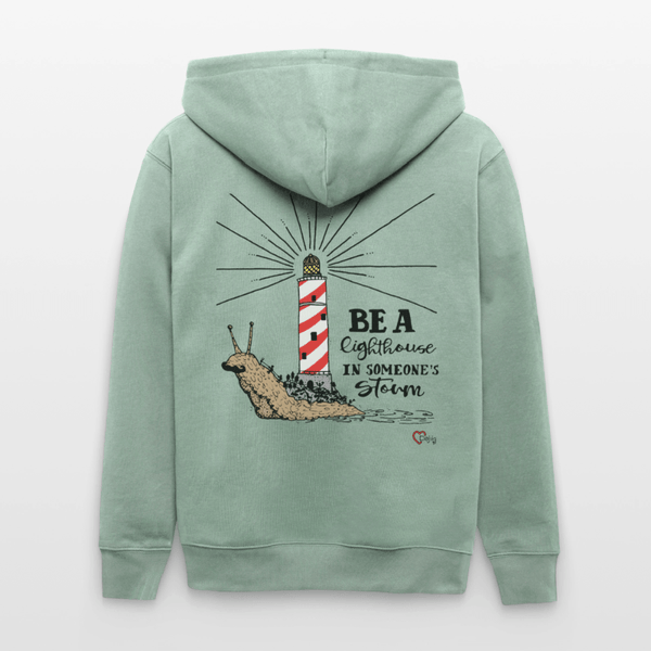 Be a Lighthouse Snegl - Kraftig Unisex Hættetrøje m. lynlås - Stanley/Stella økologisk unisex - hættejakke CULTIVATOR - lys grågrøn - Dajlig