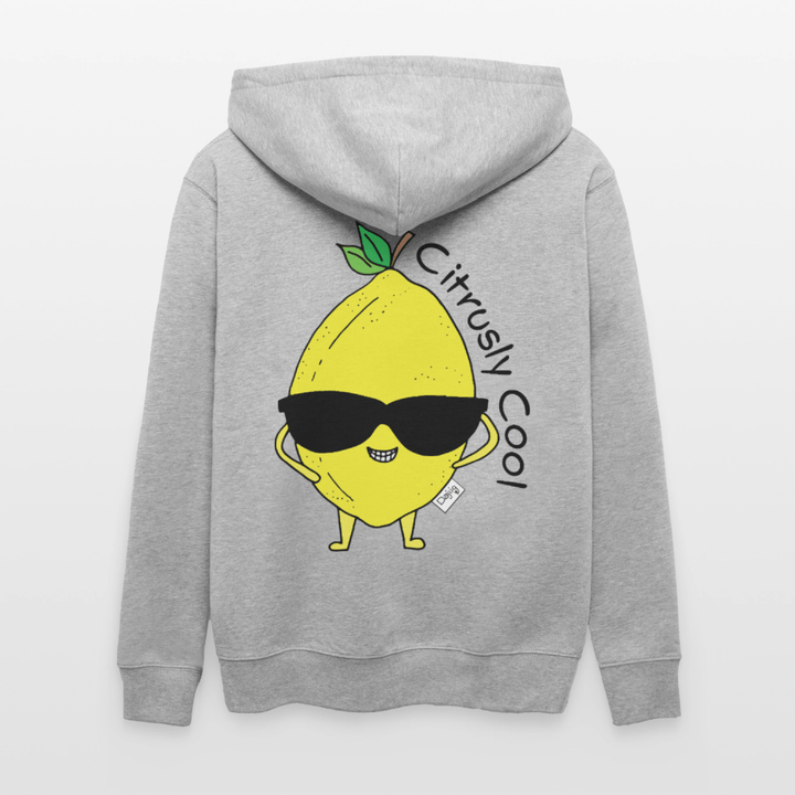 Citrusly Cool - Kraftig Unisex Hættetrøje m. lynlås - Stanley/Stella økologisk unisex - hættejakke CULTIVATOR - grå meleret - Dajlig.dk