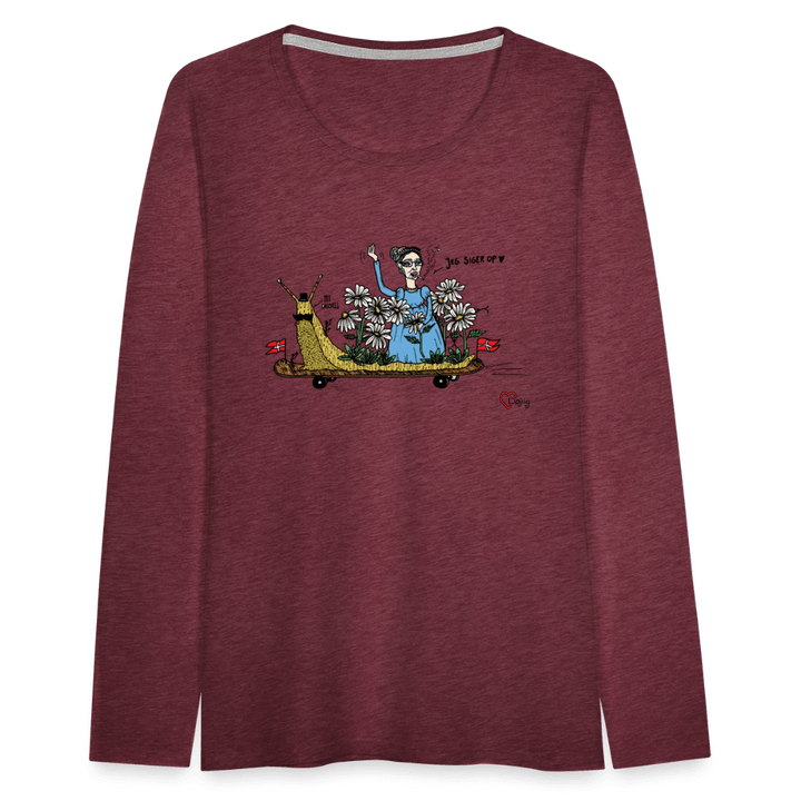 Daisy Me Rollin' Snegl - Dame langærmet trøje - Dame premium T-shirt med lange ærmer - bordeaux meleret - Dajlig.dk