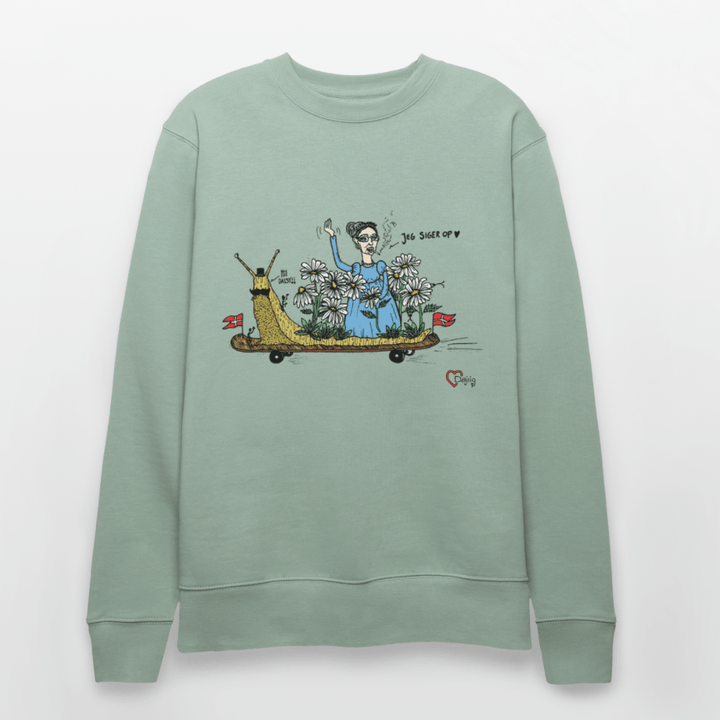 Daisy Me Rollin' Snegl - Kraftig Unisex Sweatshirt - Stanley/Stella økologisk unisex - sweatshirt CHANGER - lys grågrøn - Dajlig.dk