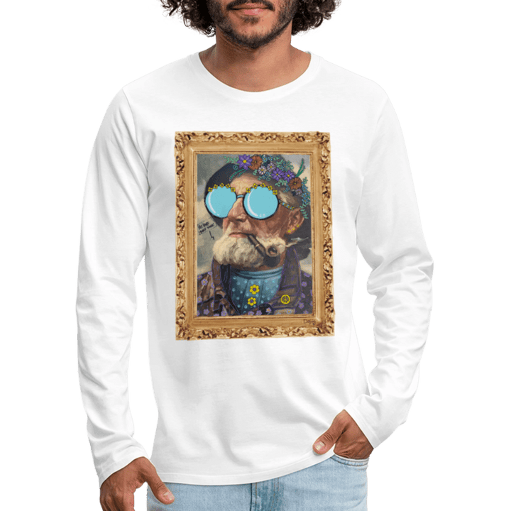 Hippie Hans - Herre Langærmet Trøje - Herre premium T-shirt med lange ærmer - hvid - Dajlig.dk