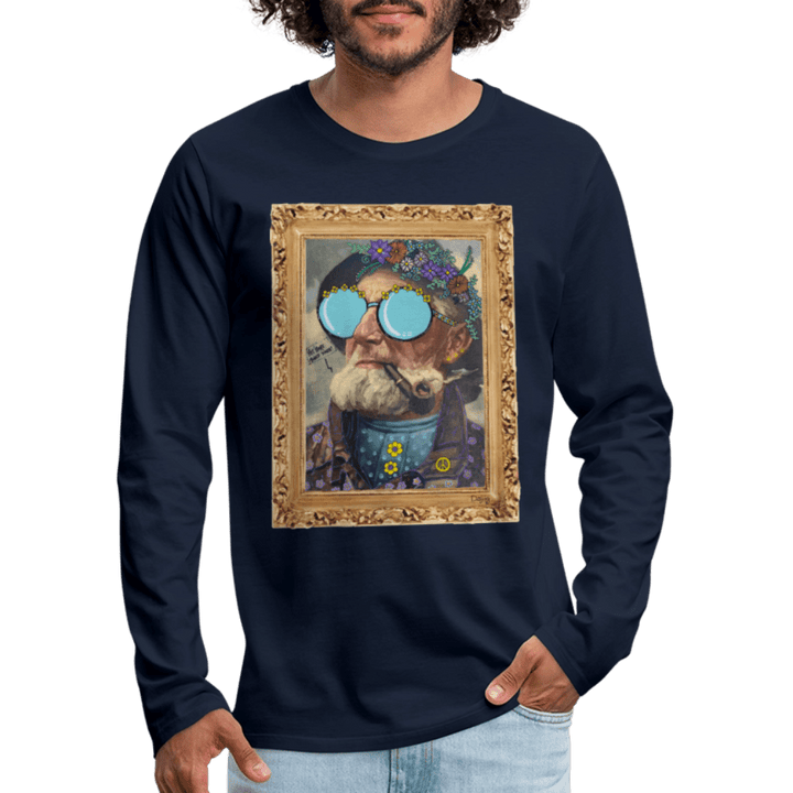 Hippie Hans - Herre Langærmet Trøje - Herre premium T-shirt med lange ærmer - marineblå - Dajlig.dk