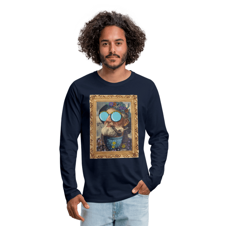 Hippie Hans - Herre Langærmet Trøje - Herre premium T-shirt med lange ærmer - marineblå - Dajlig.dk