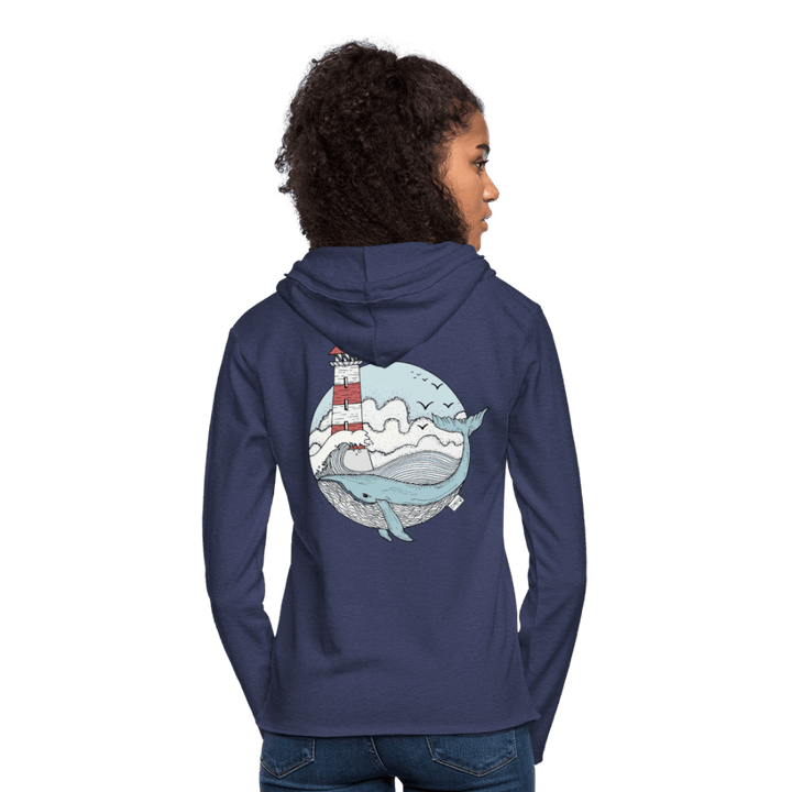 Hvalen & Havet - Let Unisex Hættetrøje - Let sweatshirt med hætte, unisex - marineblå meleret - Dajlig.dk