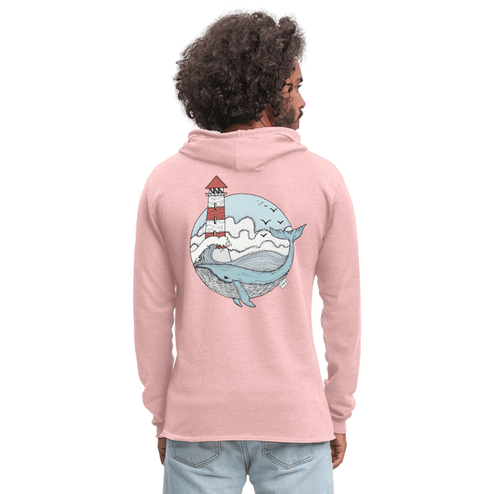 Hvalen & Havet - Let Unisex Hættetrøje - Let sweatshirt med hætte, unisex - rosa - creme meleret - Dajlig.dk