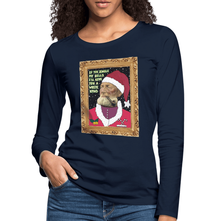 Klaus Santa - Dame Langærmet Trøje - Dame premium T-shirt med lange ærmer - marineblå - Dajlig.dk